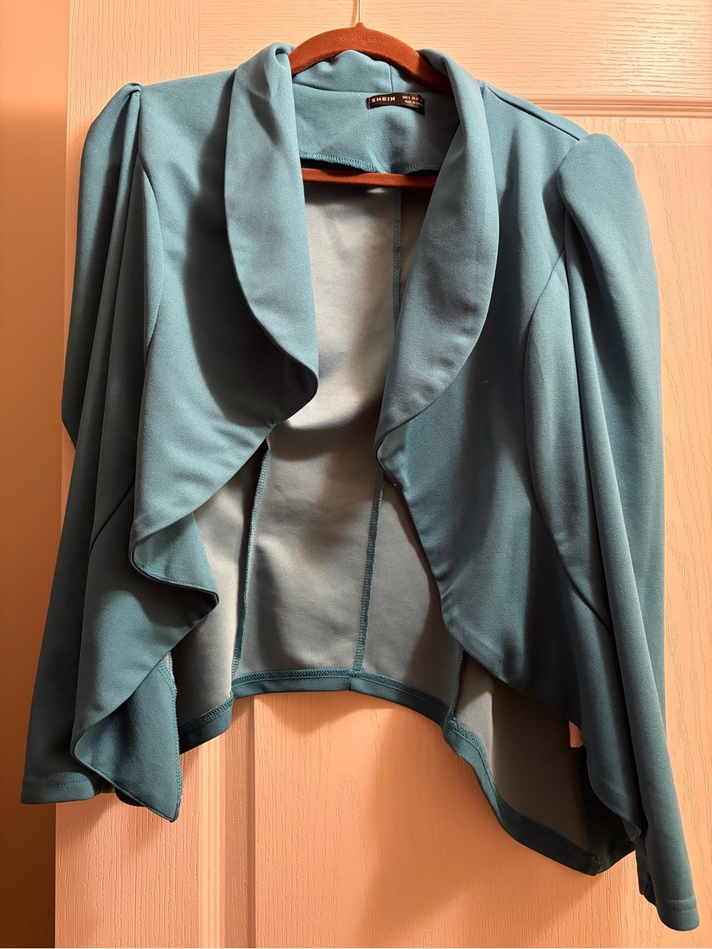 Teal Ruffled Open-Front Women's Sweater Jacket